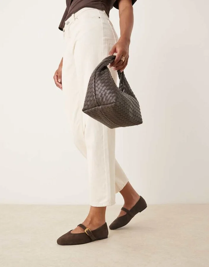 ASOS DESIGN Wide Fit Leah mary jane ballet flats in chocolate suedette - Image 4
