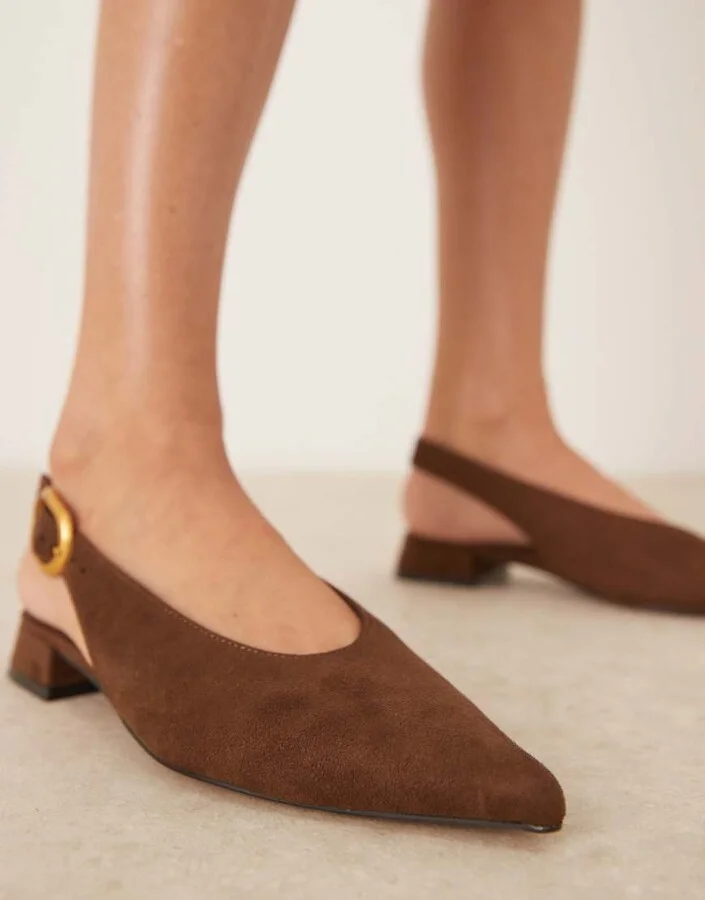 ASOS DESIGN Wide Fit Leonora slingback ballet flats in chocolate suedette - Image 2