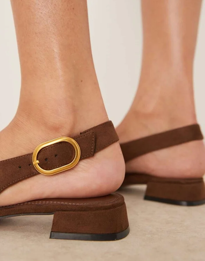ASOS DESIGN Wide Fit Leonora slingback ballet flats in chocolate suedette - Image 3