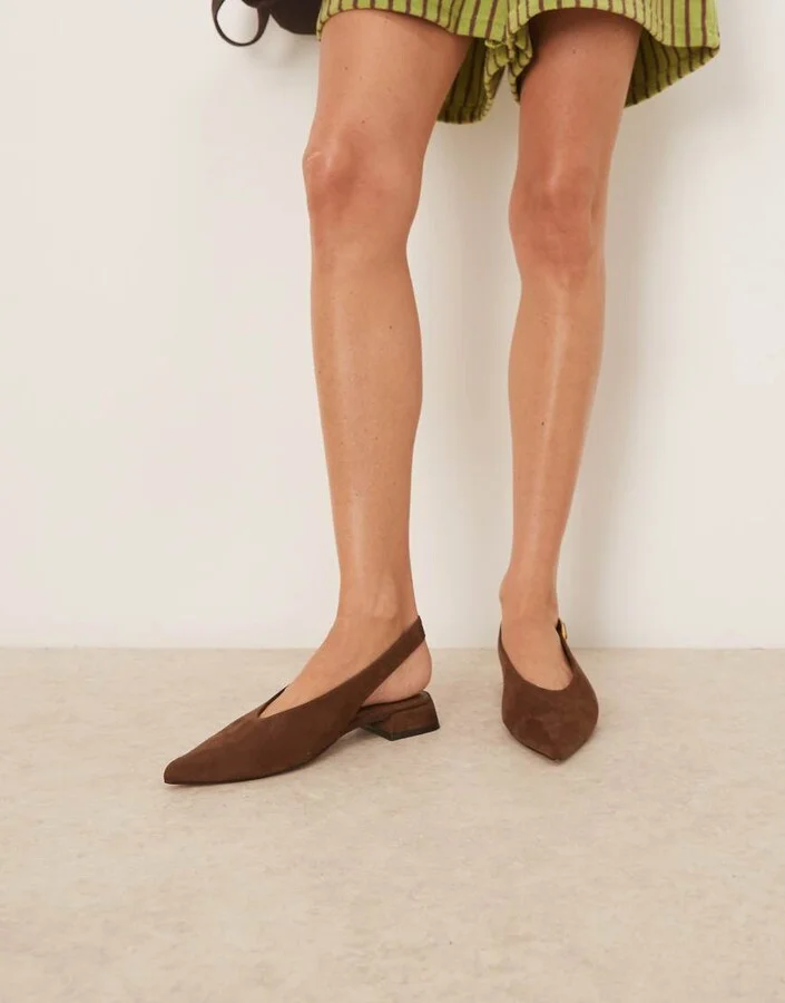 ASOS DESIGN Wide Fit Leonora slingback ballet flats in chocolate suedette - Image 4