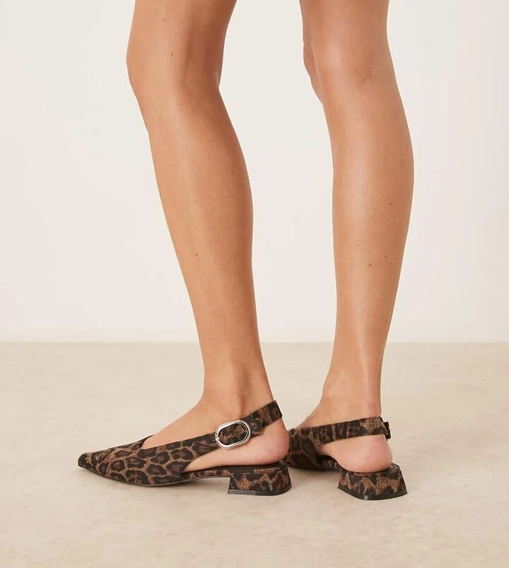 ASOS DESIGN Wide Fit Leonora slingback ballet flats in leopard textile