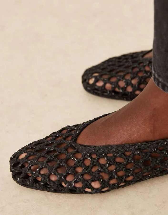 ASOS DESIGN Wide Fit Linus clean ballet flats in black weave - Image 2