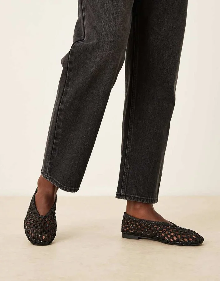ASOS DESIGN Wide Fit Linus clean ballet flats in black weave - Image 4