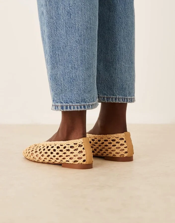 ASOS DESIGN Wide Fit Linus clean ballet flats in natural weave - Image 3