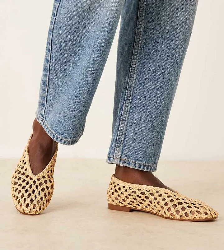 ASOS DESIGN Wide Fit Linus clean ballet flats in natural weave