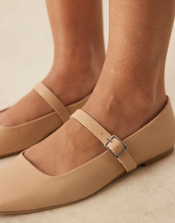 ASOS DESIGN Wide Fit Lottie Mary Jane ballet flats in beige - Image 4