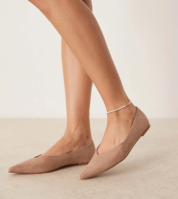 ASOS DESIGN Wide Fit Ludo pointed ballet flats in beige suedette
