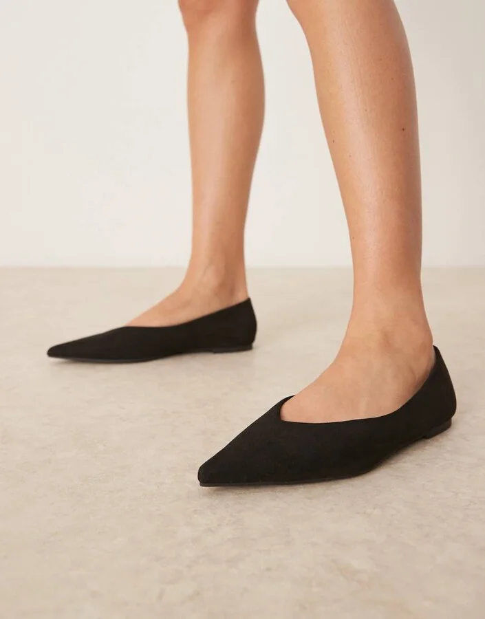 ASOS DESIGN Wide Fit Ludo pointed ballet flats in black suedette - Image 2