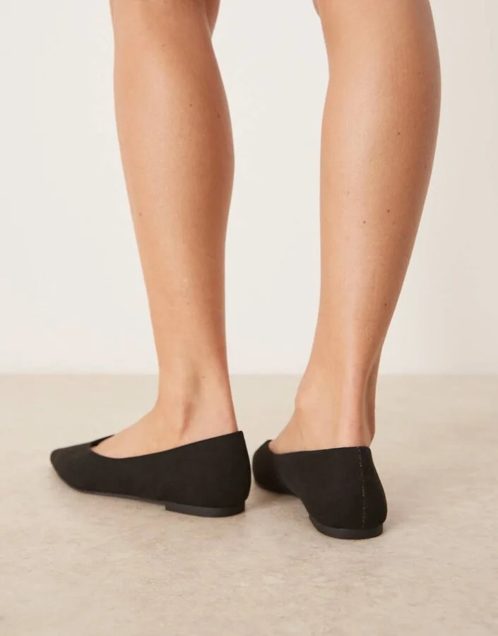 ASOS DESIGN Wide Fit Ludo pointed ballet flats in black suedette - Image 4