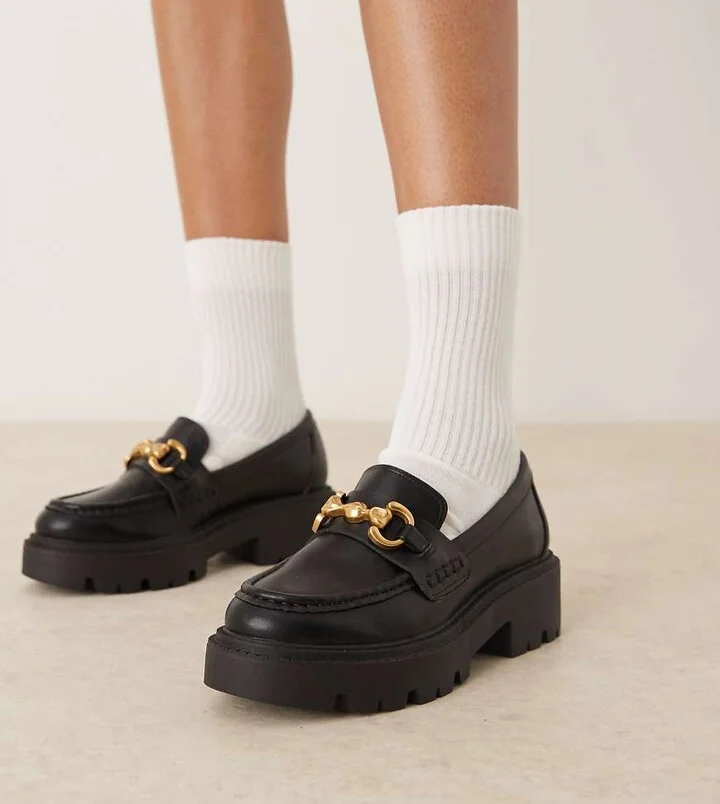 ASOS DESIGN Wide Fit Milan chunky chain detail loafers in black
