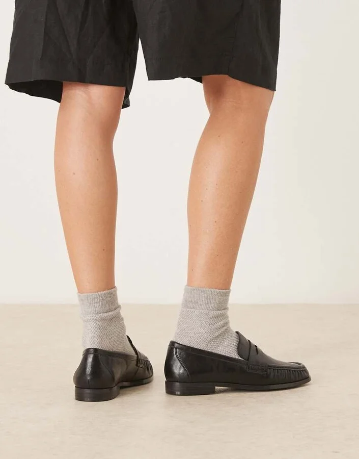 ASOS DESIGN Wide Fit Minnie ruched detail loafer in black - Image 2