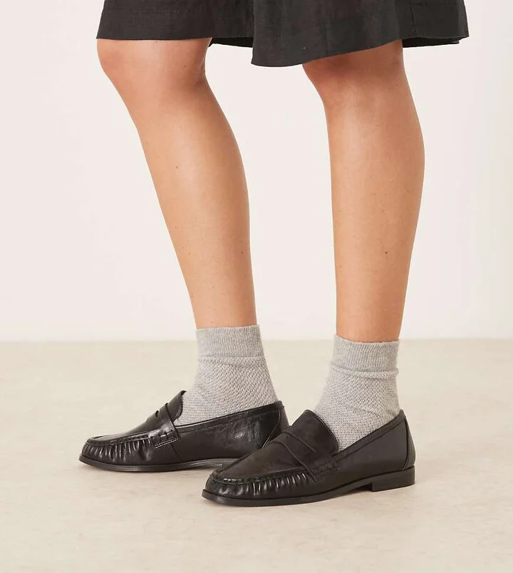 ASOS DESIGN Wide Fit Minnie ruched detail loafer in black