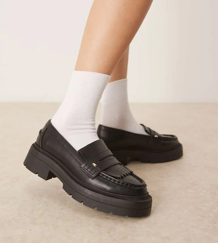 ASOS DESIGN Wide Fit Monty chunky fringe detail loafers in black