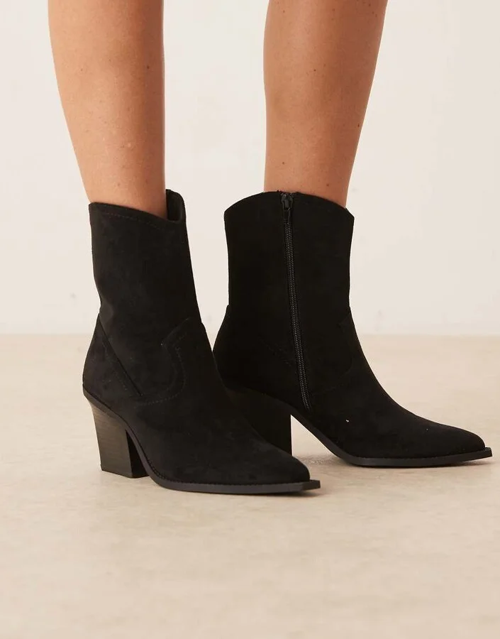 ASOS DESIGN Wide Fit Remedy heeled western boots in black suedette - Image 4
