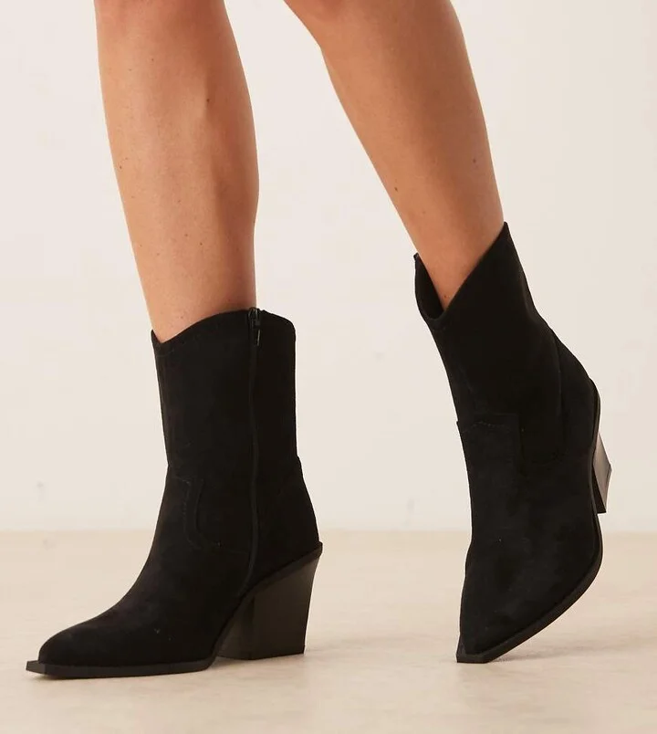 ASOS DESIGN Wide Fit Remedy heeled western boots in black suedette