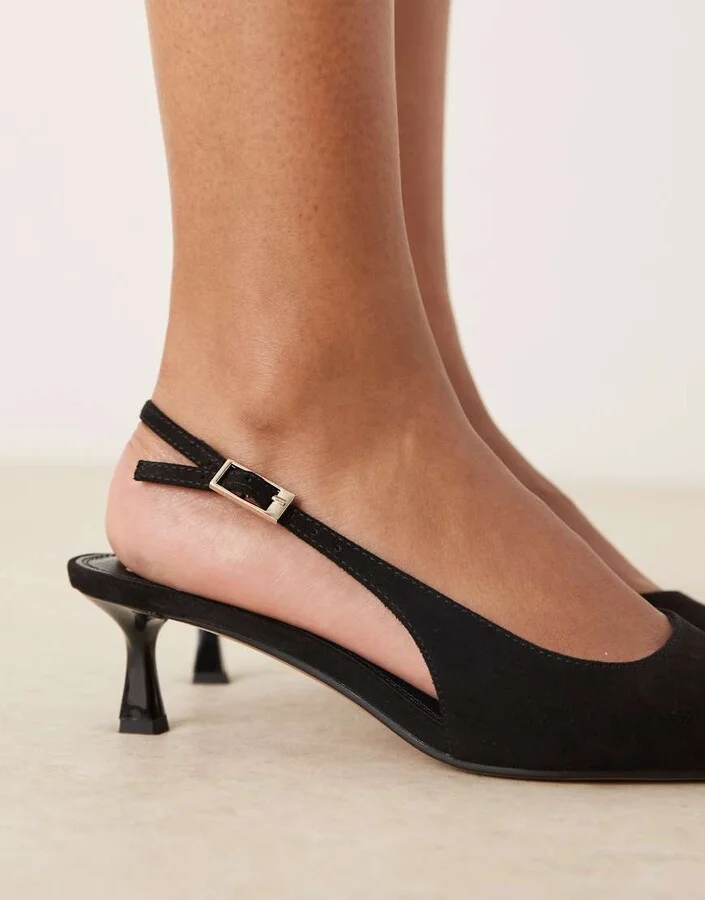ASOS DESIGN Wide Fit Skip slingback kitten heel shoes in black suedette - Image 2