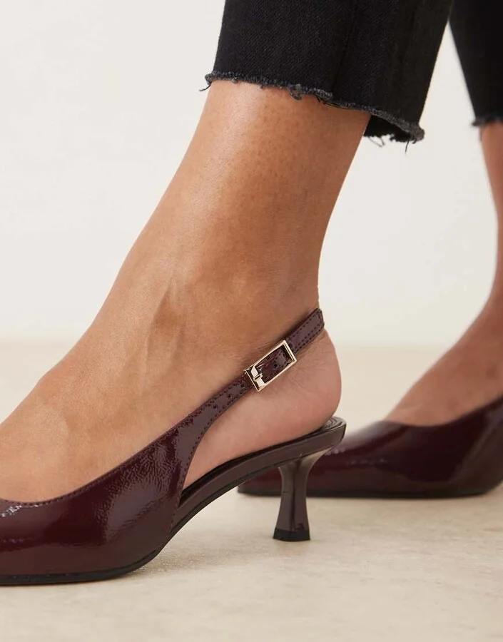 ASOS DESIGN Wide Fit Skip slingback kitten heel shoes in burgundy patent - Image 3