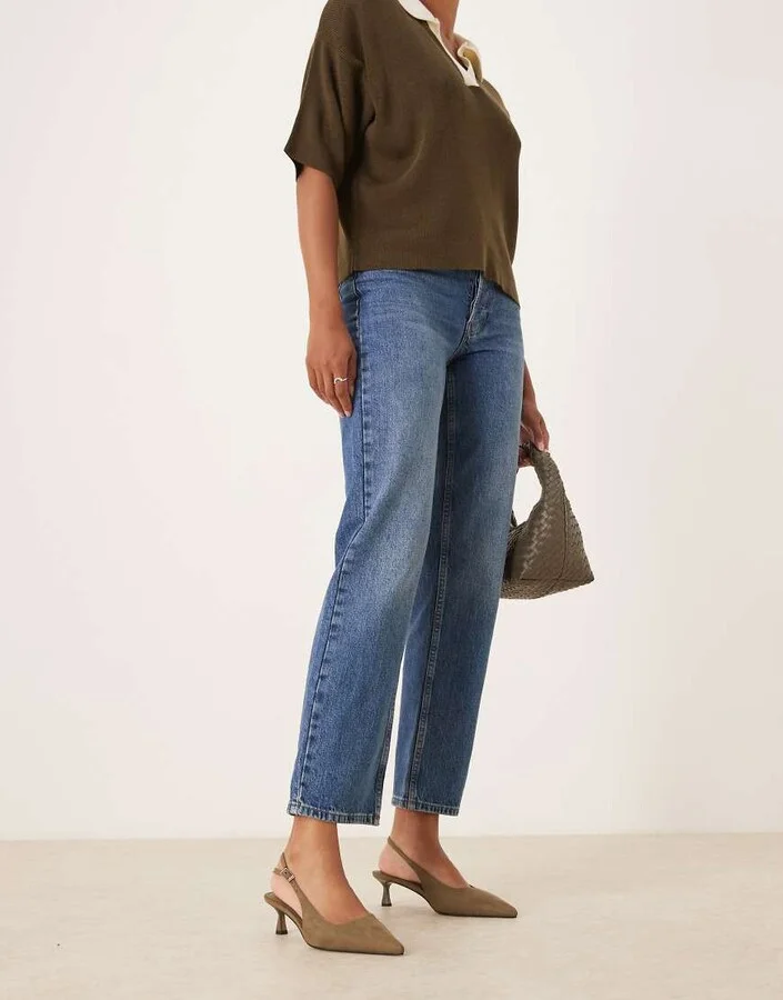 ASOS DESIGN Wide Fit Skip slingback kitten heel shoes in olive suedette - Image 2