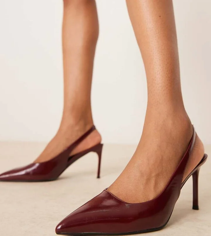 ASOS DESIGN Wide Fit Spicy slingback stiletto mid shoes in burgundy