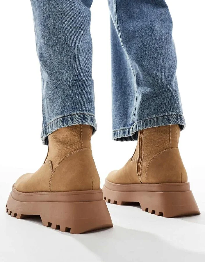 ASOS DESIGN worker boots in tan with chunky soles - Image 2