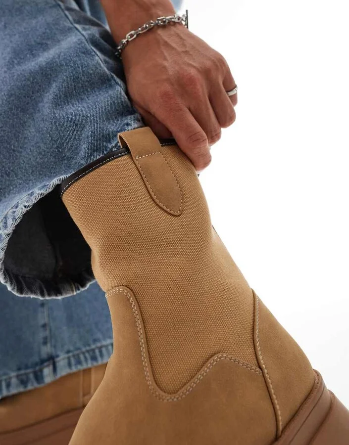 ASOS DESIGN worker boots in tan with chunky soles - Image 4