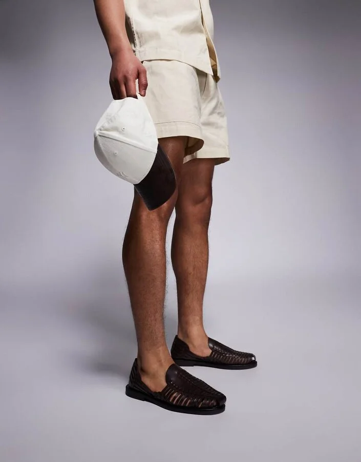 ASOS DESIGN woven fisherman sandals in brown leather - Image 3