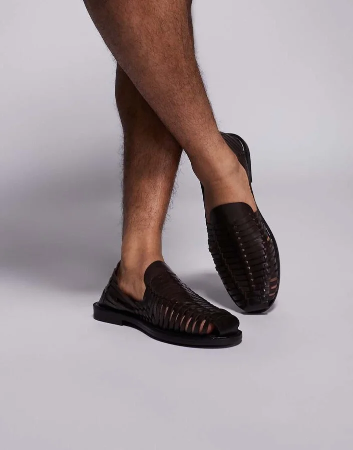 ASOS DESIGN woven fisherman sandals in brown leather