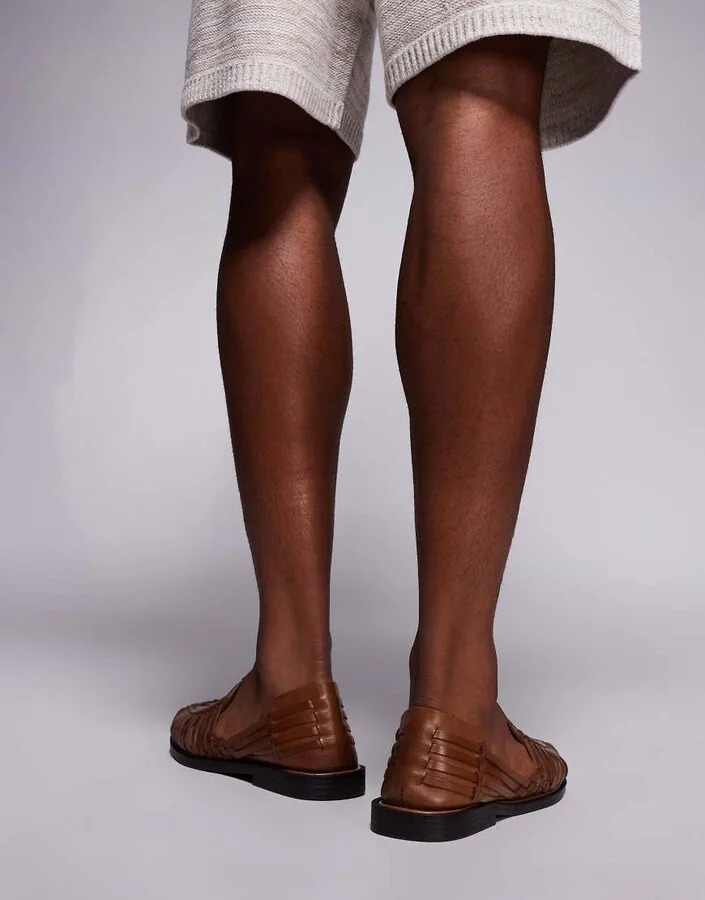ASOS DESIGN woven fisherman sandals in tan leather - Image 2