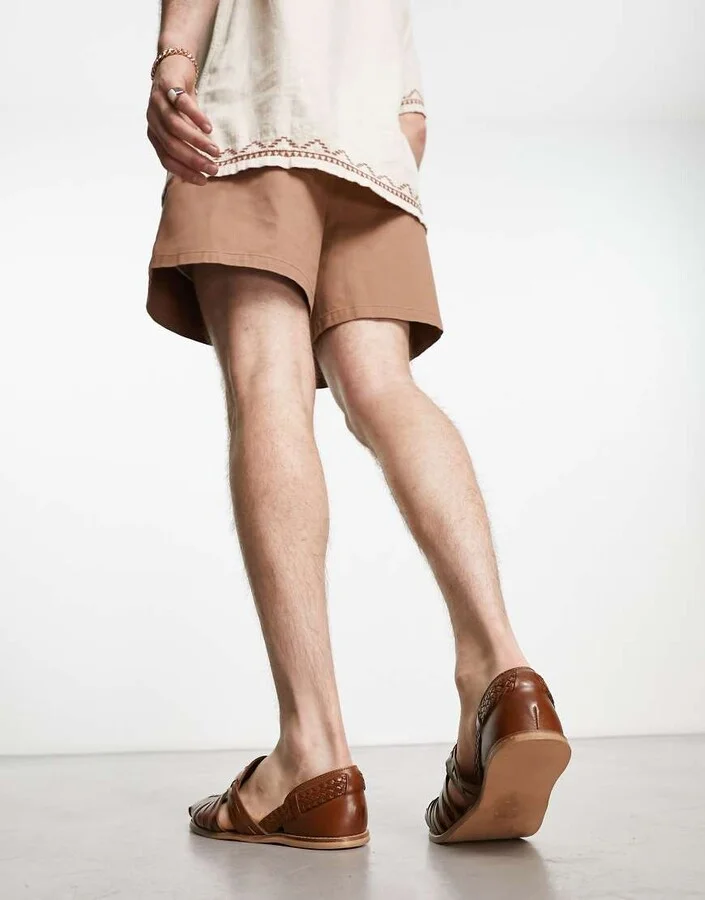 ASOS DESIGN woven sandals in tan leather - Image 3
