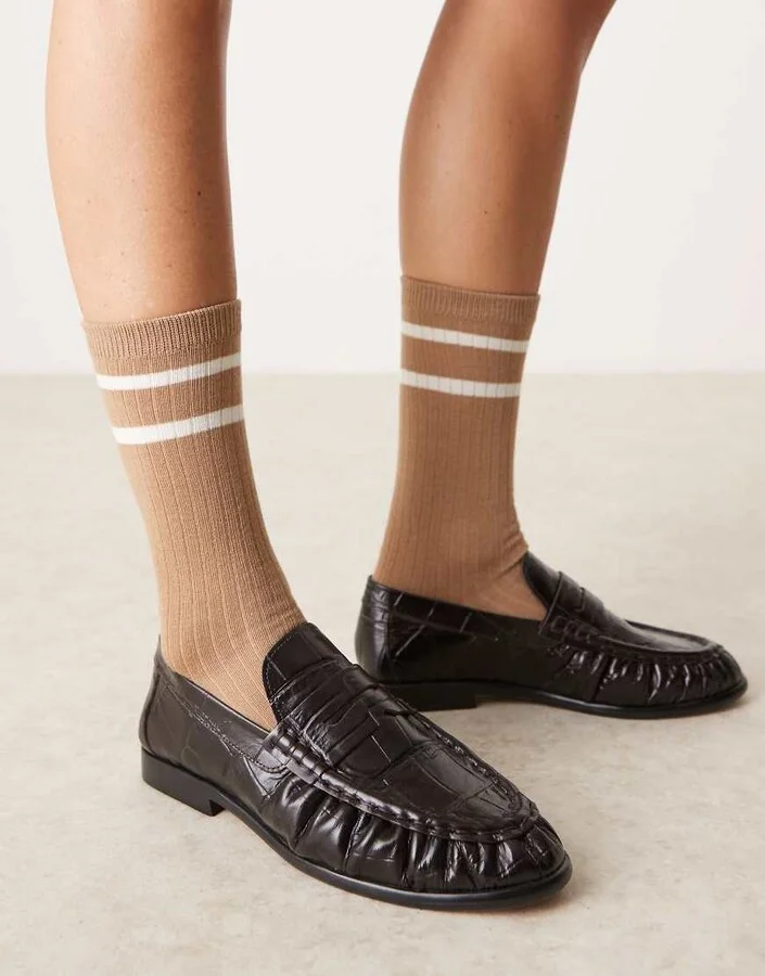 ASOS EDITION Premium leather loafer in burgundy croc - Image 4