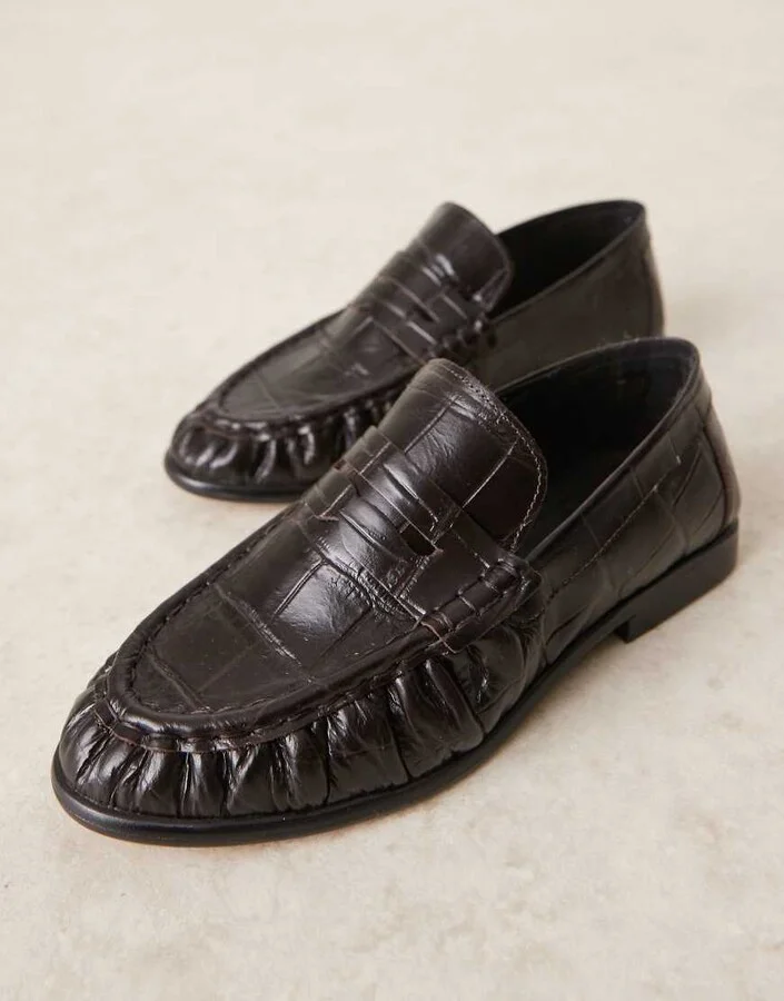 ASOS EDITION Premium leather loafer in burgundy croc
