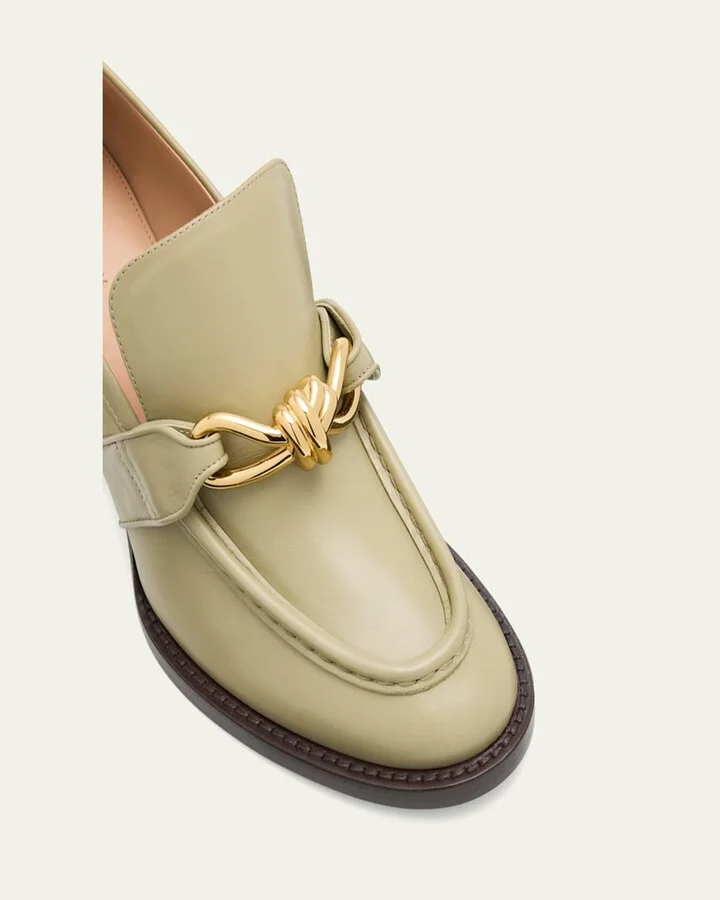 Astaire Metallic Knot Leather Heeled Loafers - Image 6