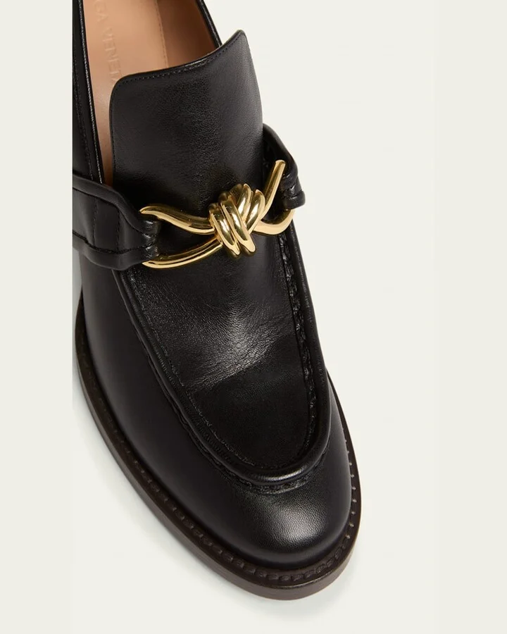 Astaire Metallic Knot Leather Heeled Loafers - Image 8