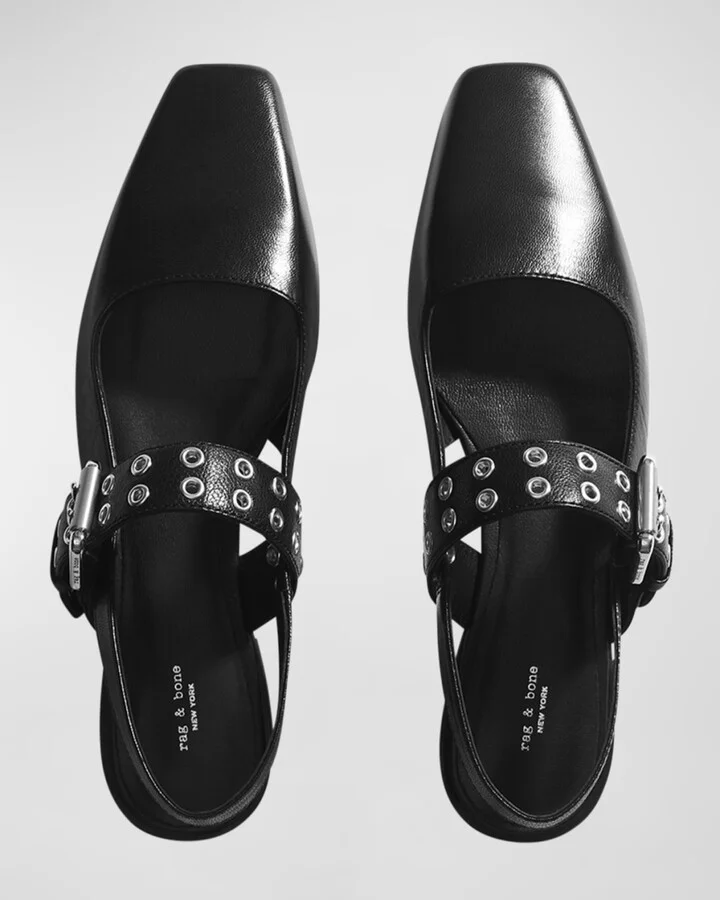 Astra Leather Buckle Slingback Ballerina Flats - Image 8