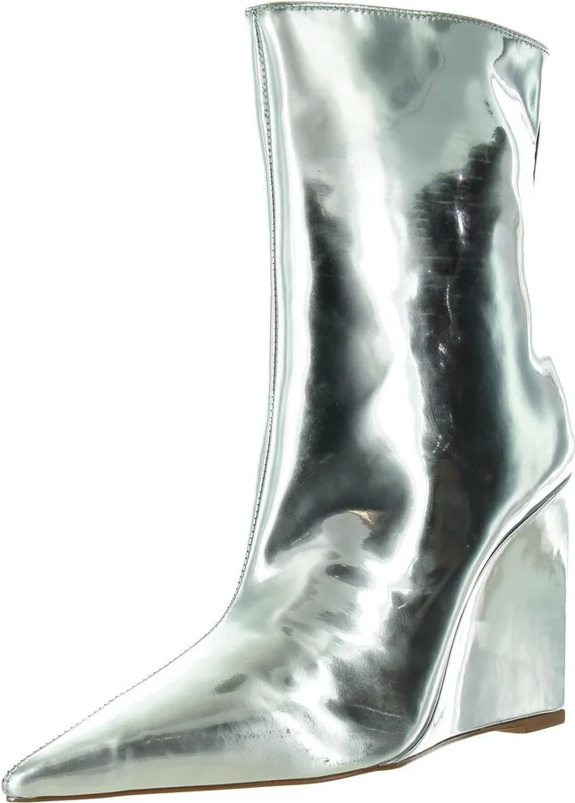 Asya Womens Patent Leather Pointed Toe Booties