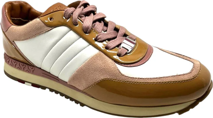 Asyia Ladies White/Pink Suede Leather Sneakers Size 6.5