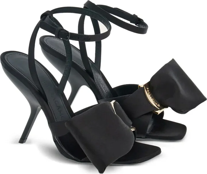 Asymmetric-Bow Satin Sandals - Image 2