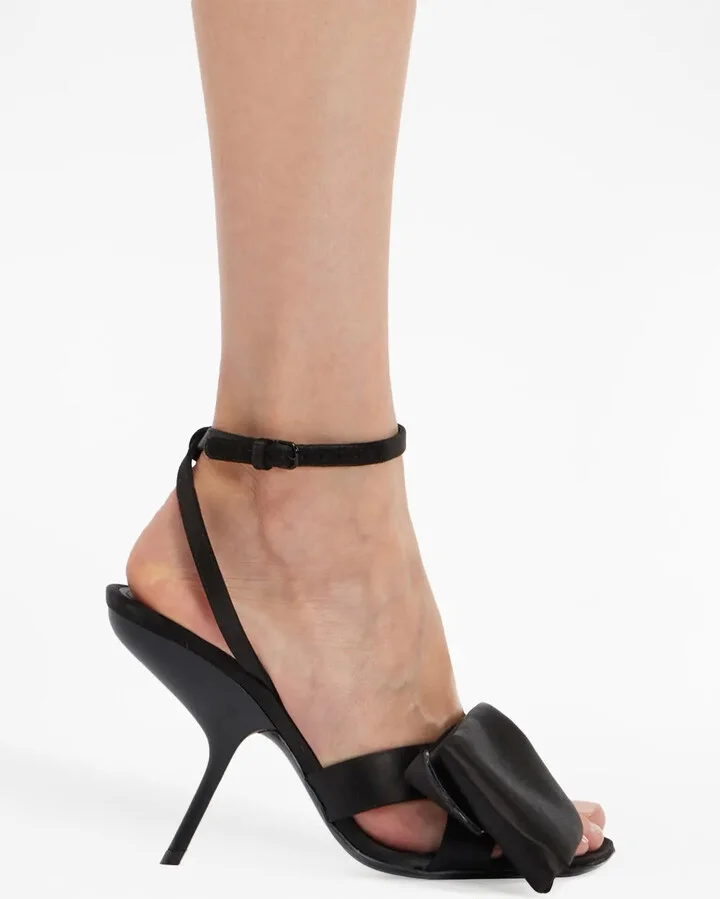 Asymmetric-Bow Satin Sandals - Image 3