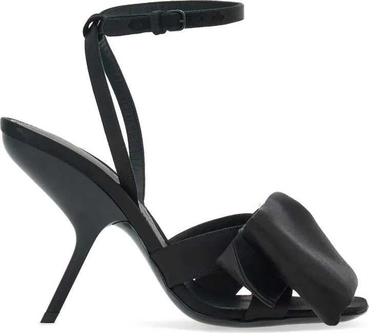 Asymmetric-Bow Satin Sandals