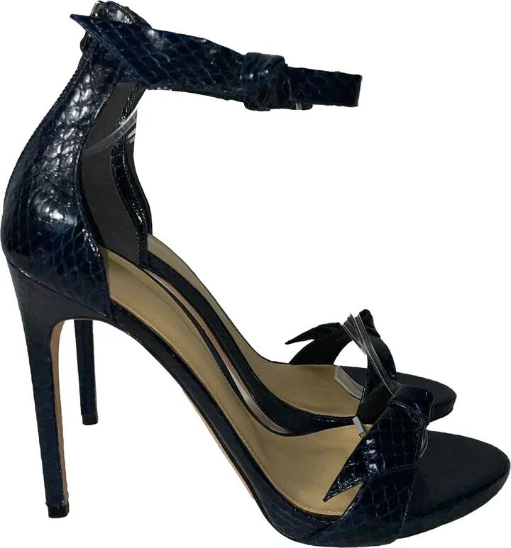 Asymmetric Clarita Sandals in Navy Blue Snake Embossed Leather