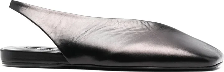 Asymmetric-Toe Leather Ballerina Shoes