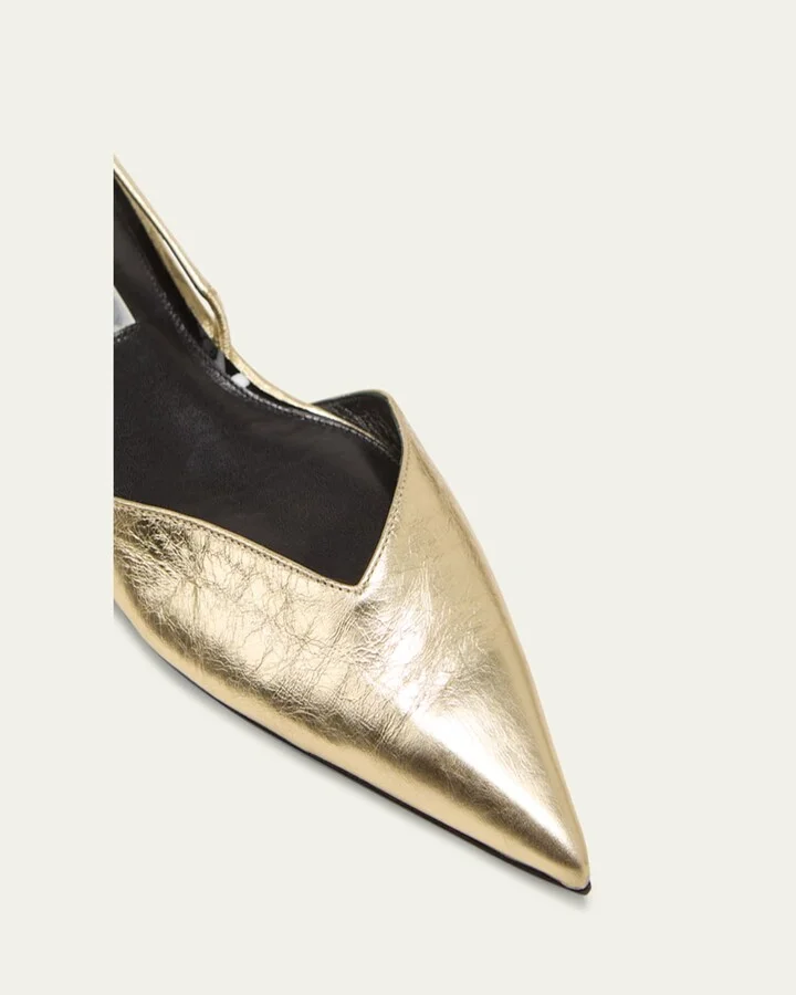 Asymmetrical Metallic Slingback Ballerina Flats - Image 2