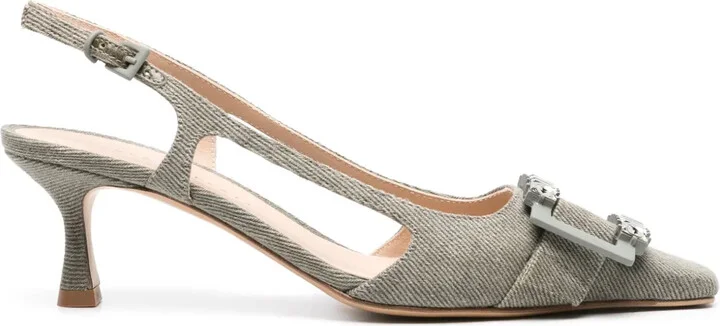 Atena crystal-buckle slingback pumps