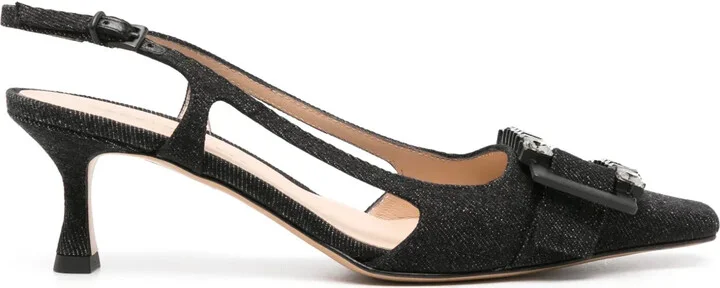 Atena denim slingback pumps