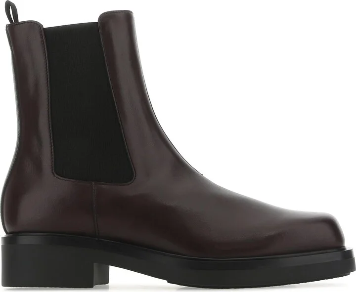 Aubergine leather ankle boots