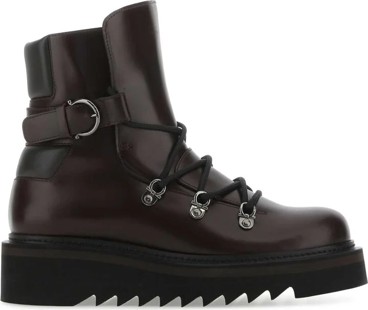Aubergine Leather Elimo Ankle Boots