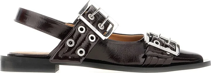 Aubergine Synthetic Leather Feminine Buckle Ballerinas