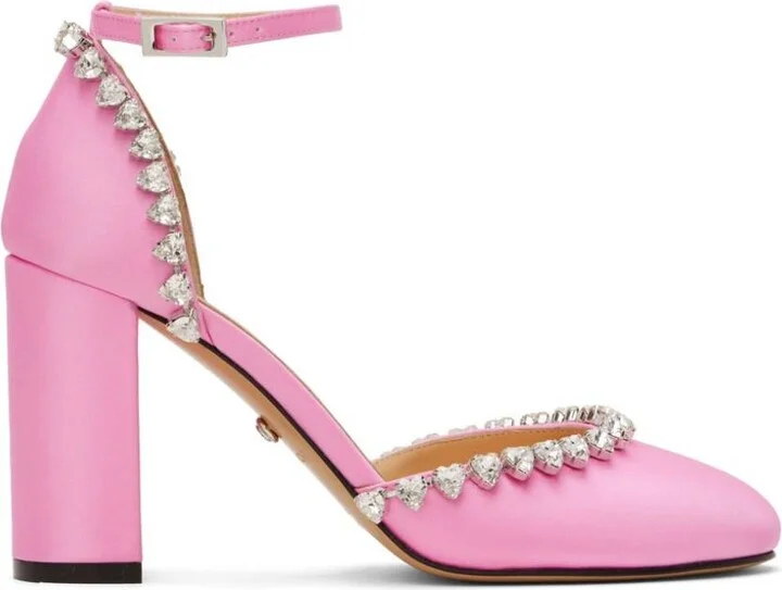 Audrey 95 Crystal Heart Satin Pumps