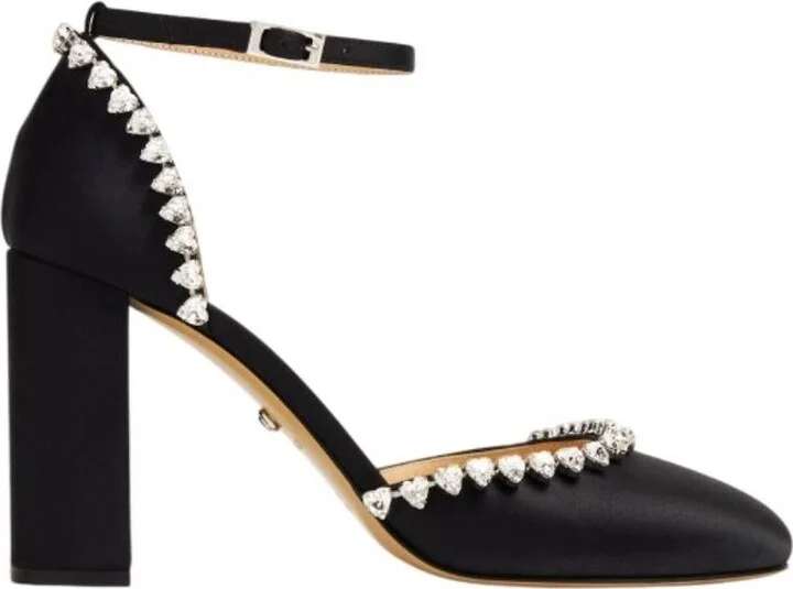 Audrey 95 Crystal Heart Satin Pumps