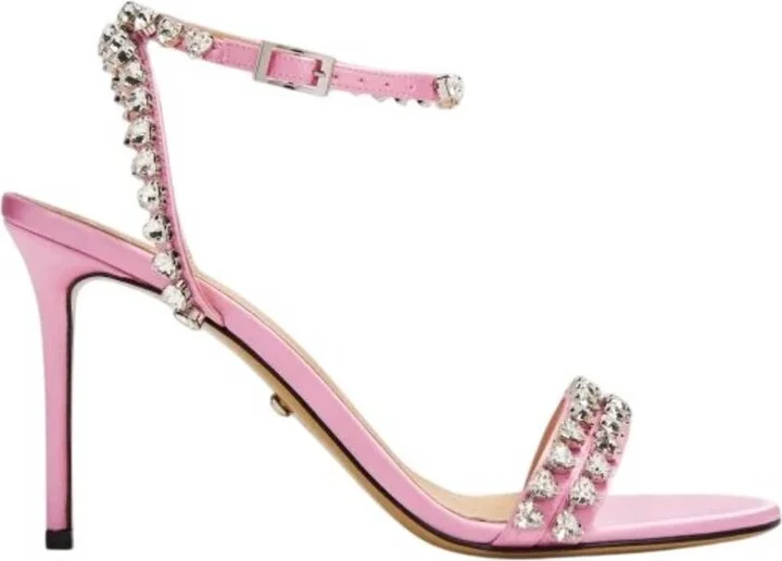 Audrey 95 Crystal Heart Satin Sandals